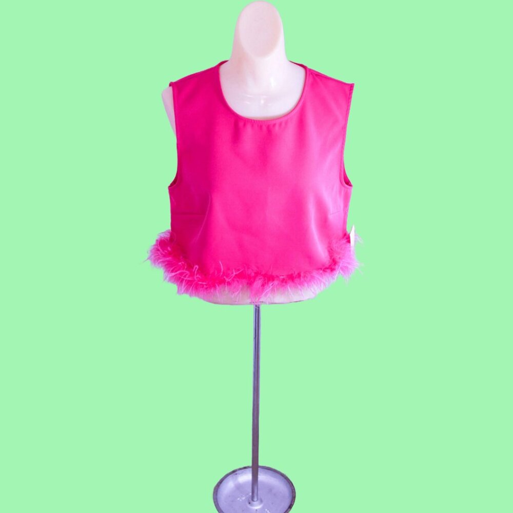 Barbiecore bright pink hot pink feather crop top Y2K boutique SEE DESC